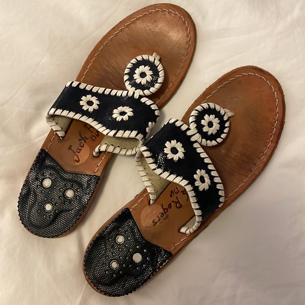 Jack Rogers Navy and White Sandals